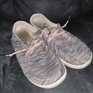 Hey Dude Light Pink Blue Wendy Sox Slip On Sneakers Size 6 EC